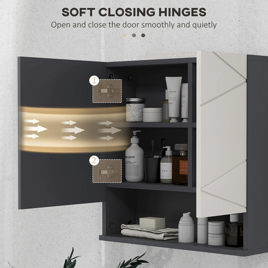 Kleankin Wall Mounted Bathroom Storage Cupboard W/ Mirror and Shelf, Light Grey