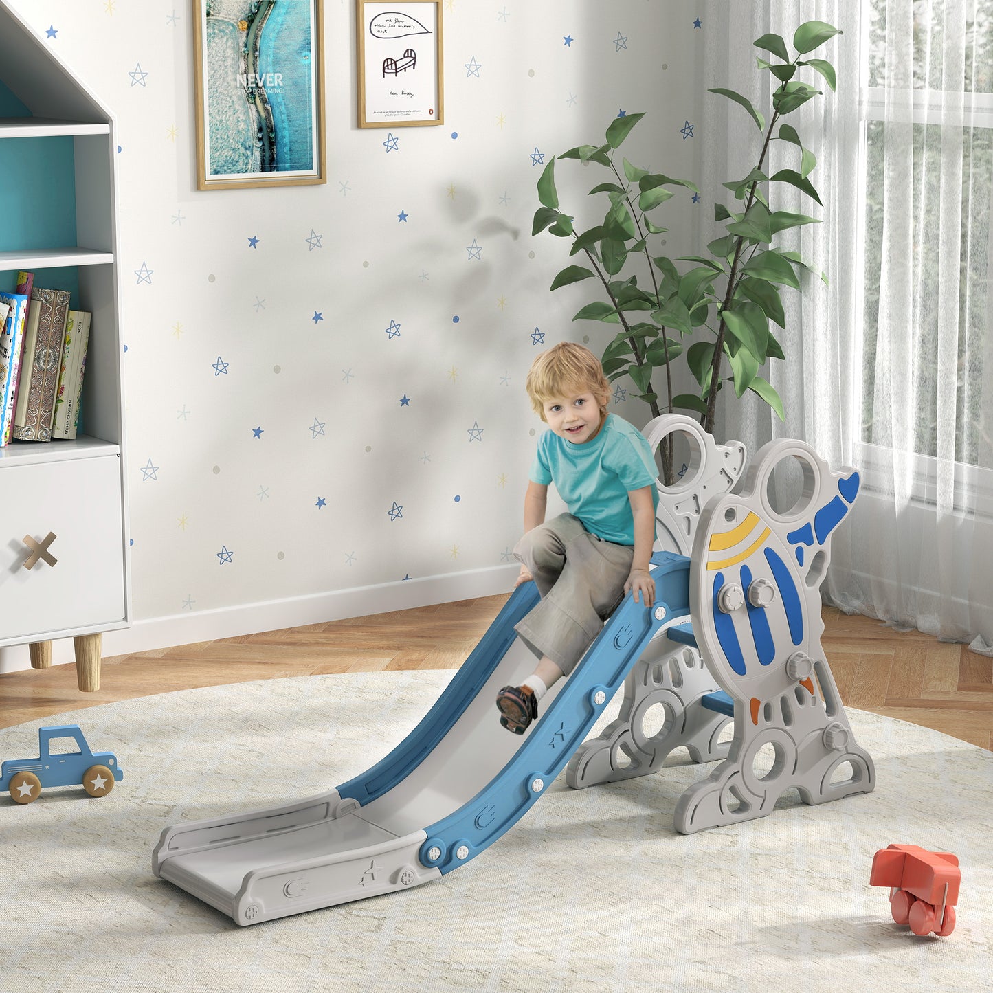Kids Slide Indoor Freestanding Baby Slide Space Theme for Ages 1.5-3 Years
