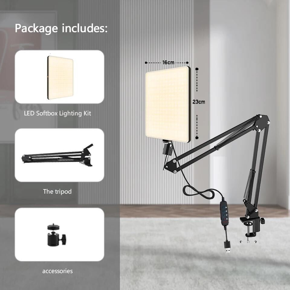 LED Photography Light with Adjustable Arm Stand for Selfies, Streaming & Studio