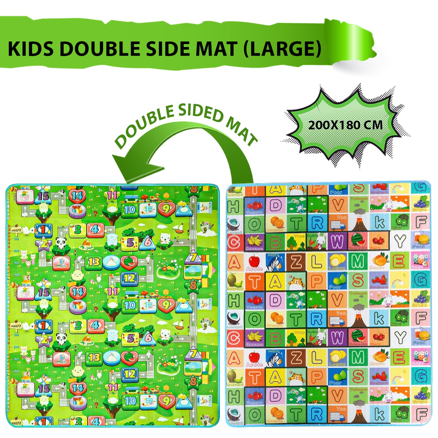 200X180CM KIDS CRAWLING 2 SIDE PLAY MAT EDUCATIONAL GAME SOFT FOAM PICNIC CARPET