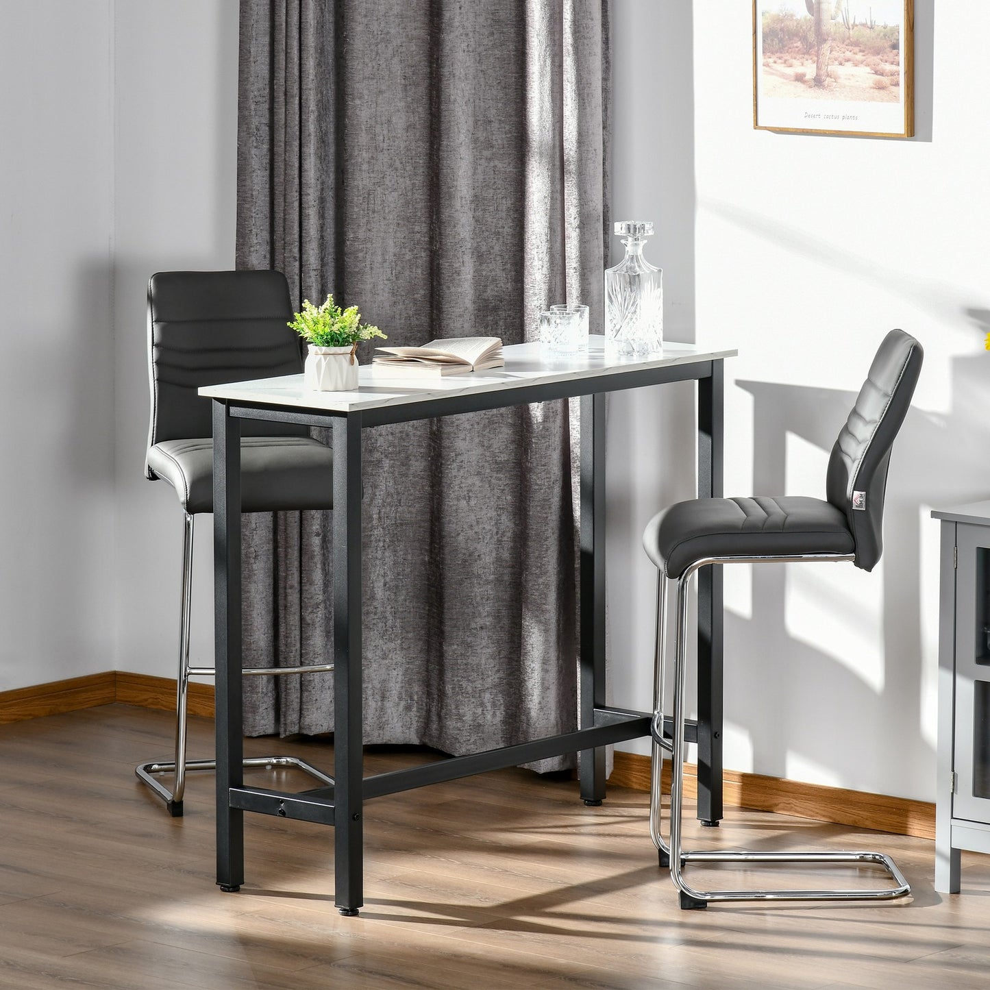 Adjustable Bar Table for Breakfast and Dining - White and Black with Footpads