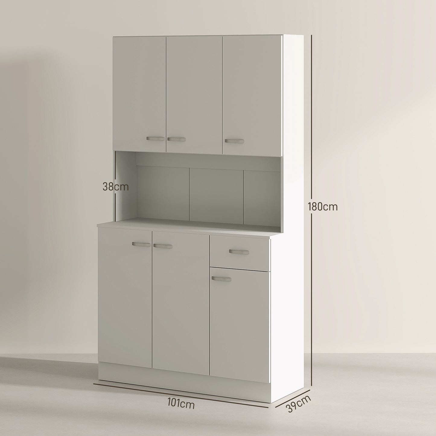 Kitchen Storage Cabinet with 6 Doors, Drawer, Adjustable Shelves