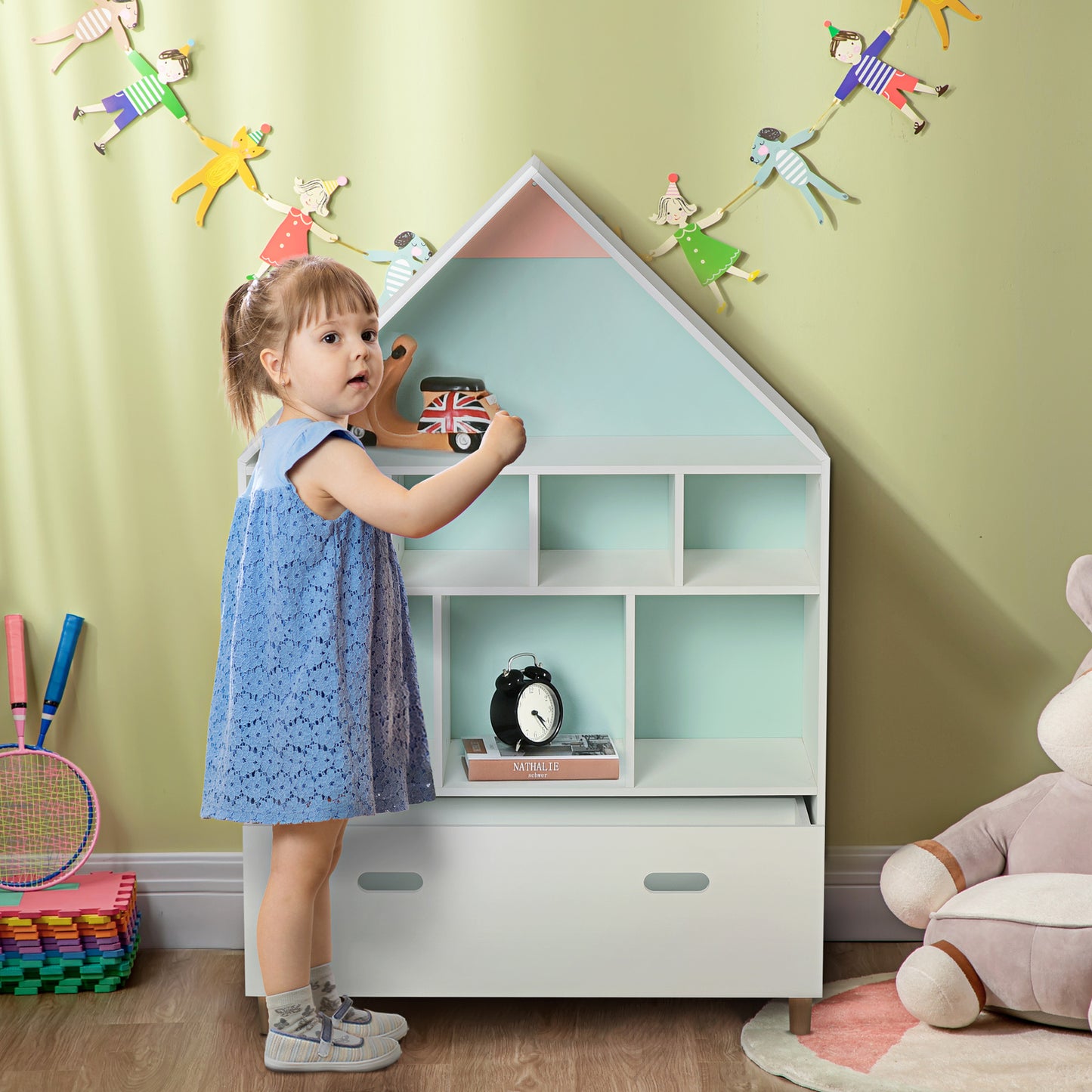Kids Bookshelf Chest W/ Drawer Cubes Baby Toy Wood Organizer Display Stand