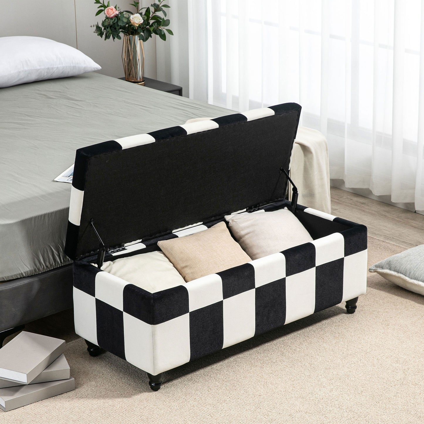 114 X 47 X 47Cm Velvet Storage Ottoman with Lid for Living Room Bedroom
