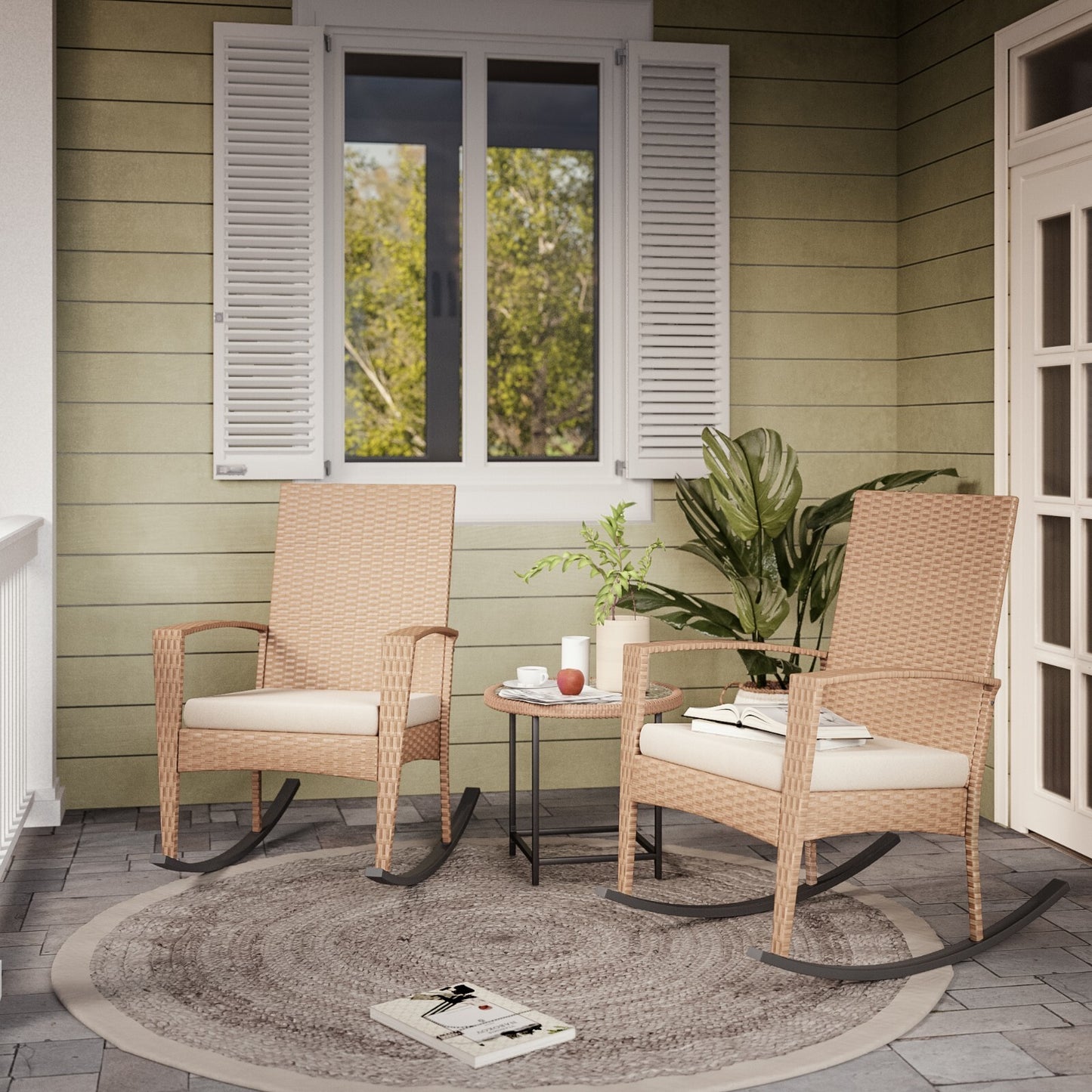 Mondeer PE Wicker Rocking Chair W/ Removable Cushion Wicker Rocking Armchair
