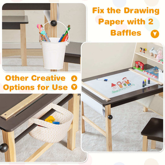 Kids Table & Chair Set Children Wooden Toddler Drawing Art Desk-Coffee