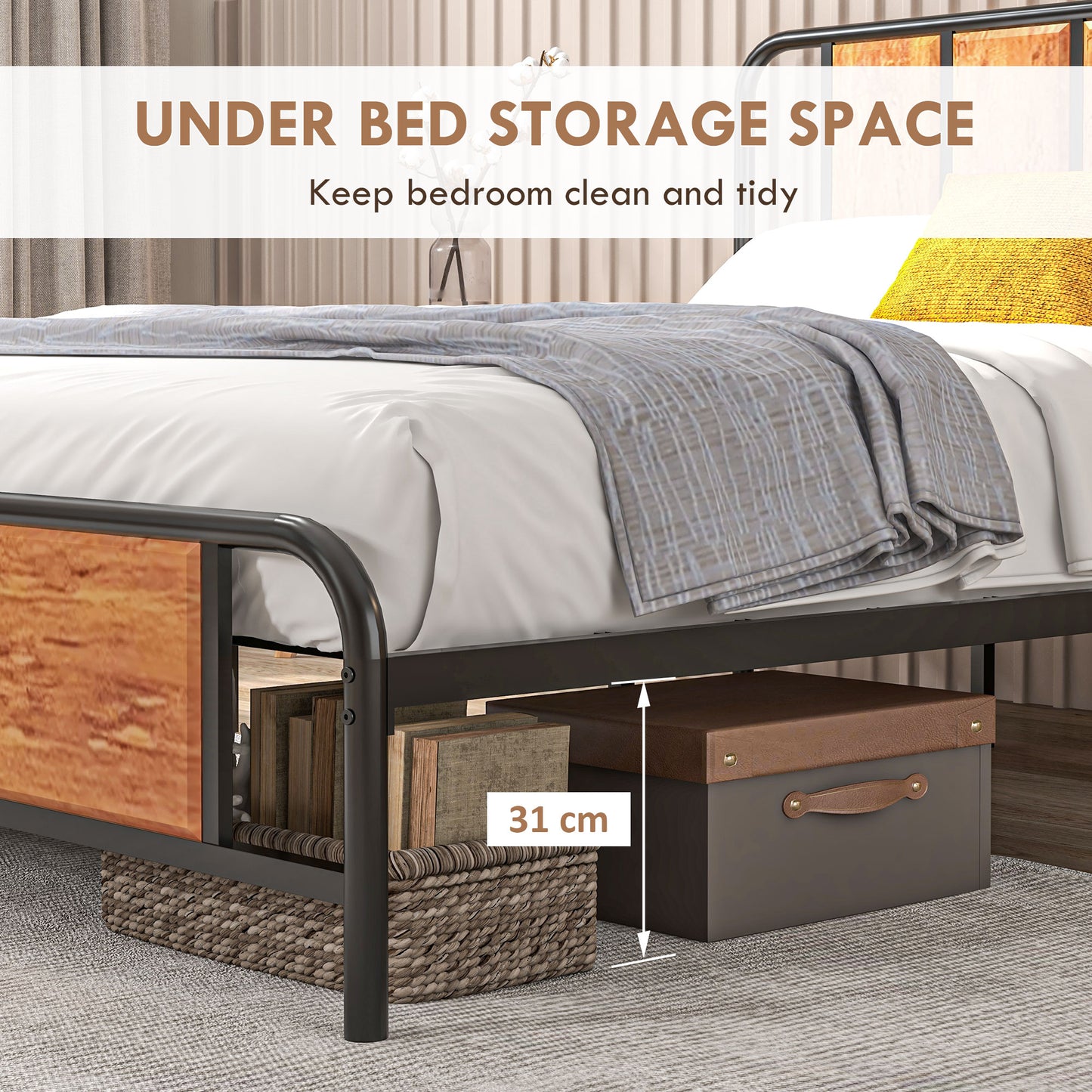Bed Frame with Footboard and under Bed Storage Rustic Brown