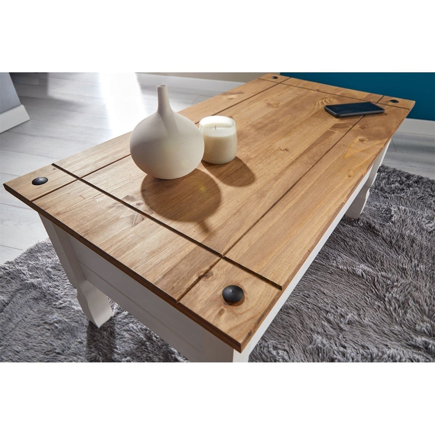 Corona White Coffee Table 1 Drawer Solid Wood Occasional Table Mexican Pine