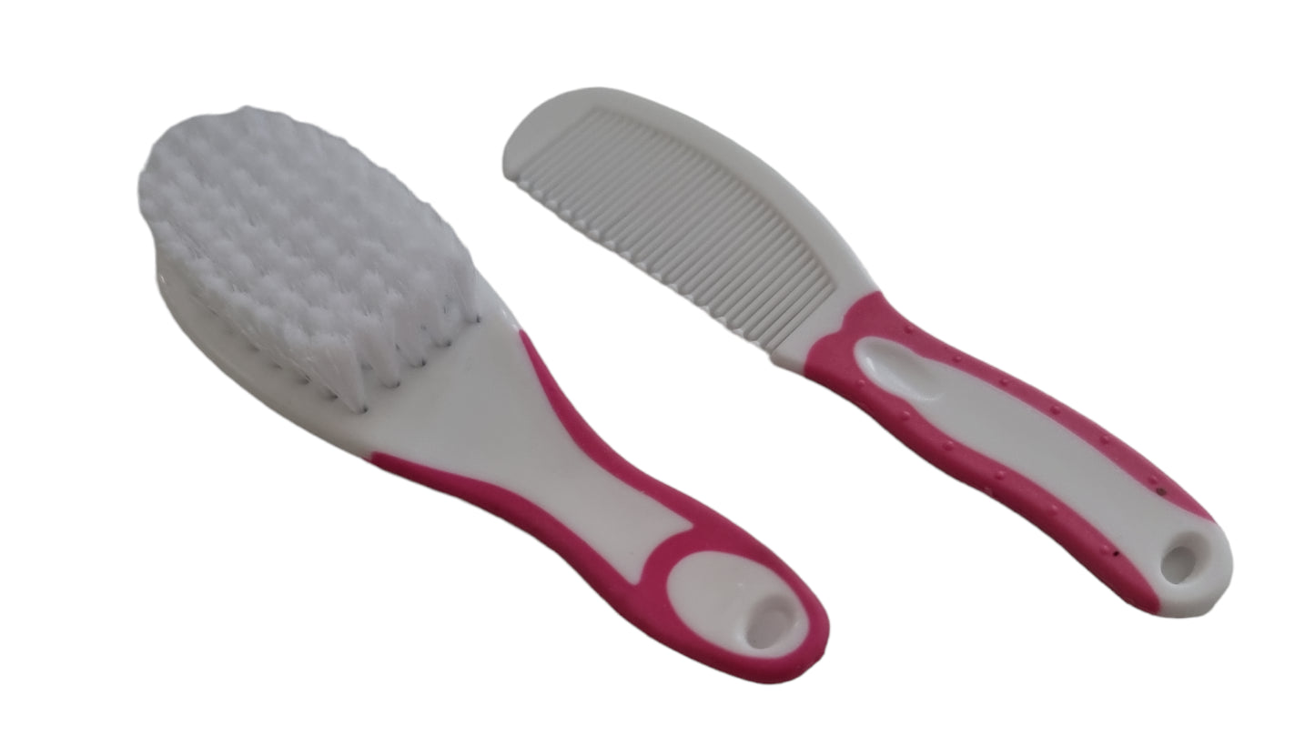Baby Hair Brush and Comb Set Soft Gentle Pink or Blue Rounded Comb Teeth 0+ M