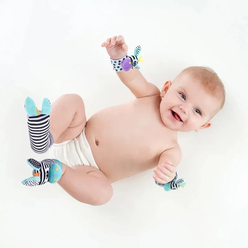 4 Pcs Baby Wrist Rattles Socks Toys, Newborn Wristband Rattles & Foot Finder