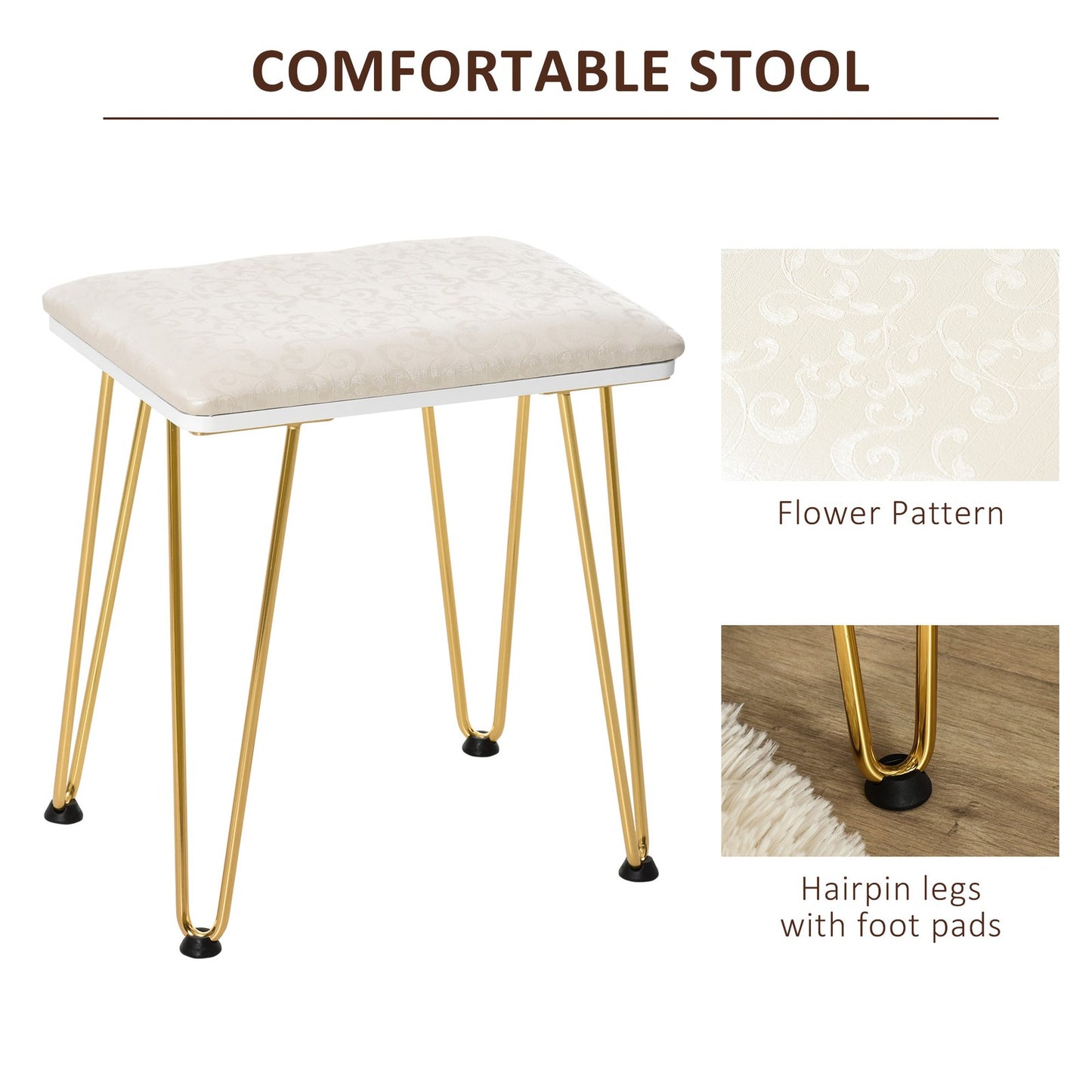Dressing Table Set with Two Drawers and Cushioned Stool for Makeup Application