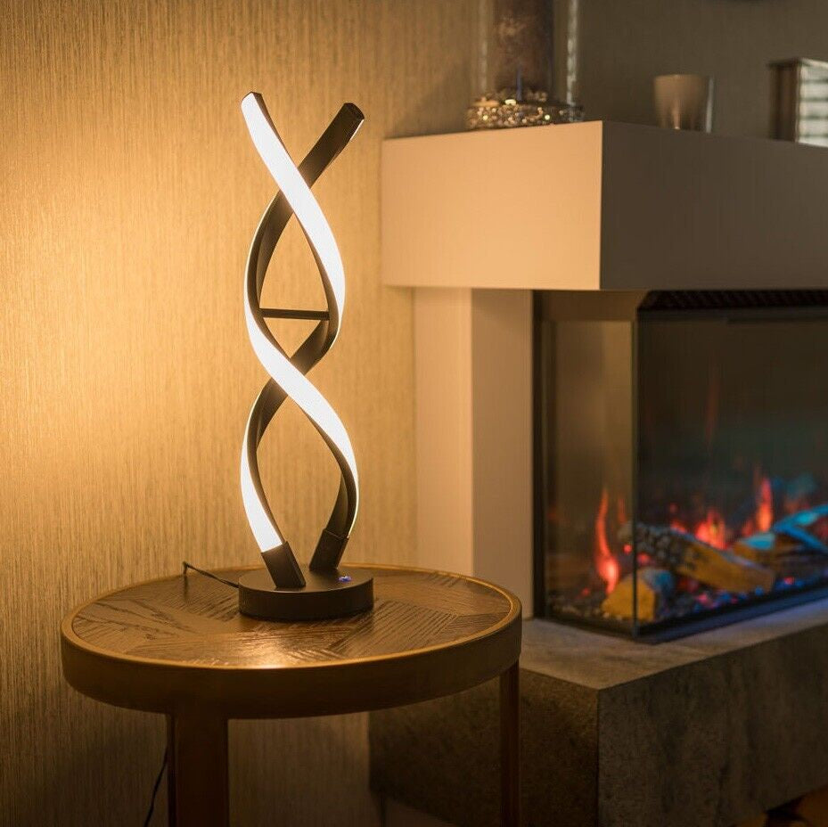 Touch Table Lamp Light Black Twist Integrated LED Living Room Bedside Lighting