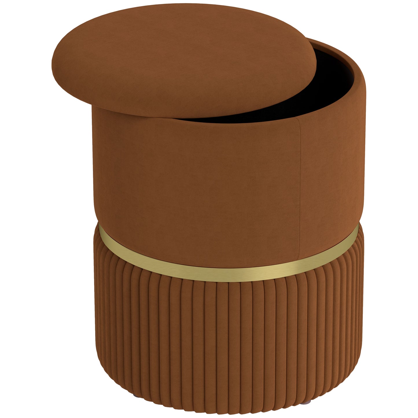 Round Storage Foot Stool, Velvet-Feel Fabric Upholstered Pouffe