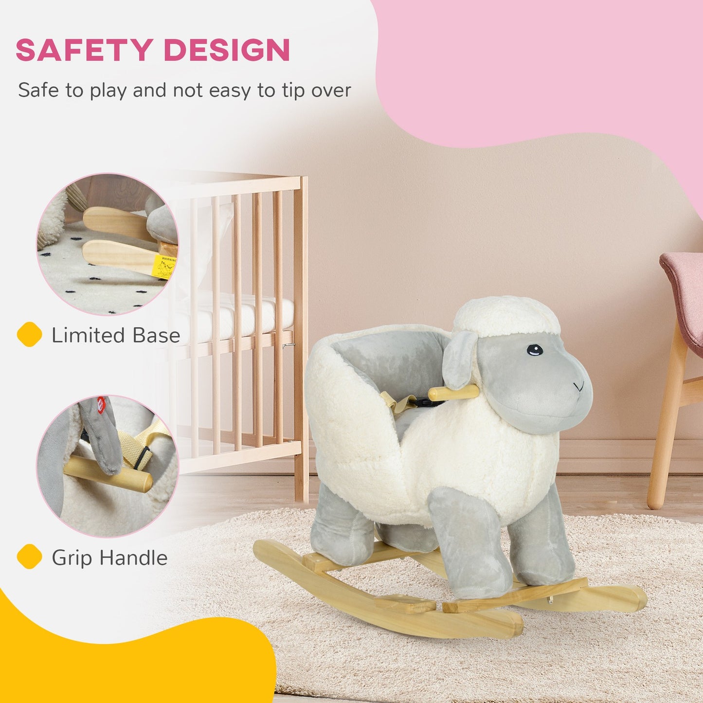 AIYAPLAY Baby Rocking Horse with Safety Belt, Sound, for Ages 18-36 Months