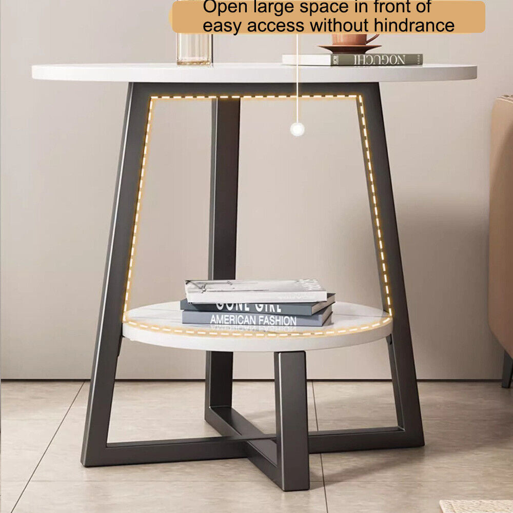 Small round Sofa Side Table Coffee End Table 2 Tier Shelf Living Room Bedroom
