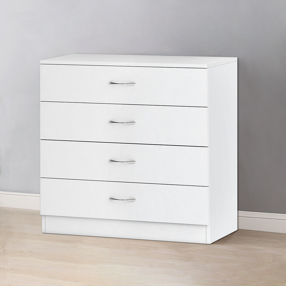 White Chest of Drawers 4 Drawer Nightstand Bedroom Storage Furniture