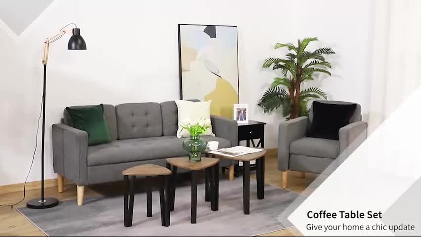 HOMCOM 3-Piece Nesting Coffee Table Set in Walnut MDF for Living Room