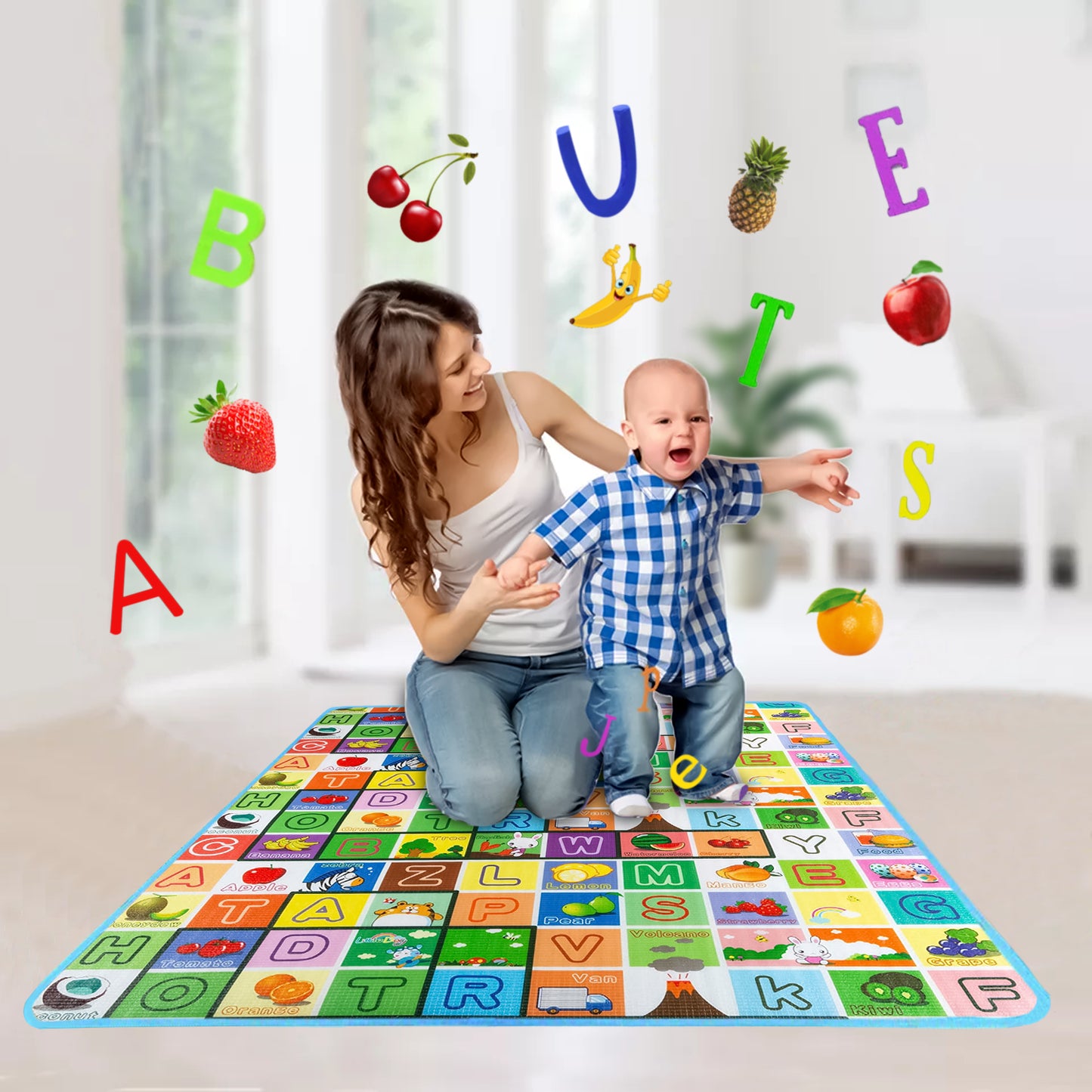 200X180CM KIDS CRAWLING 2 SIDE PLAY MAT EDUCATIONAL GAME SOFT FOAM PICNIC CARPET