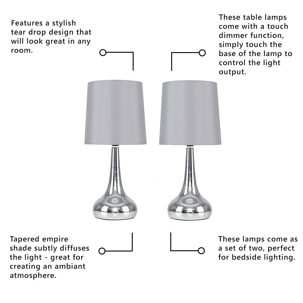 2 X Touch Table Lamps 34Cm Dimmer Bedside Lights Living Room Reading Small Lamp