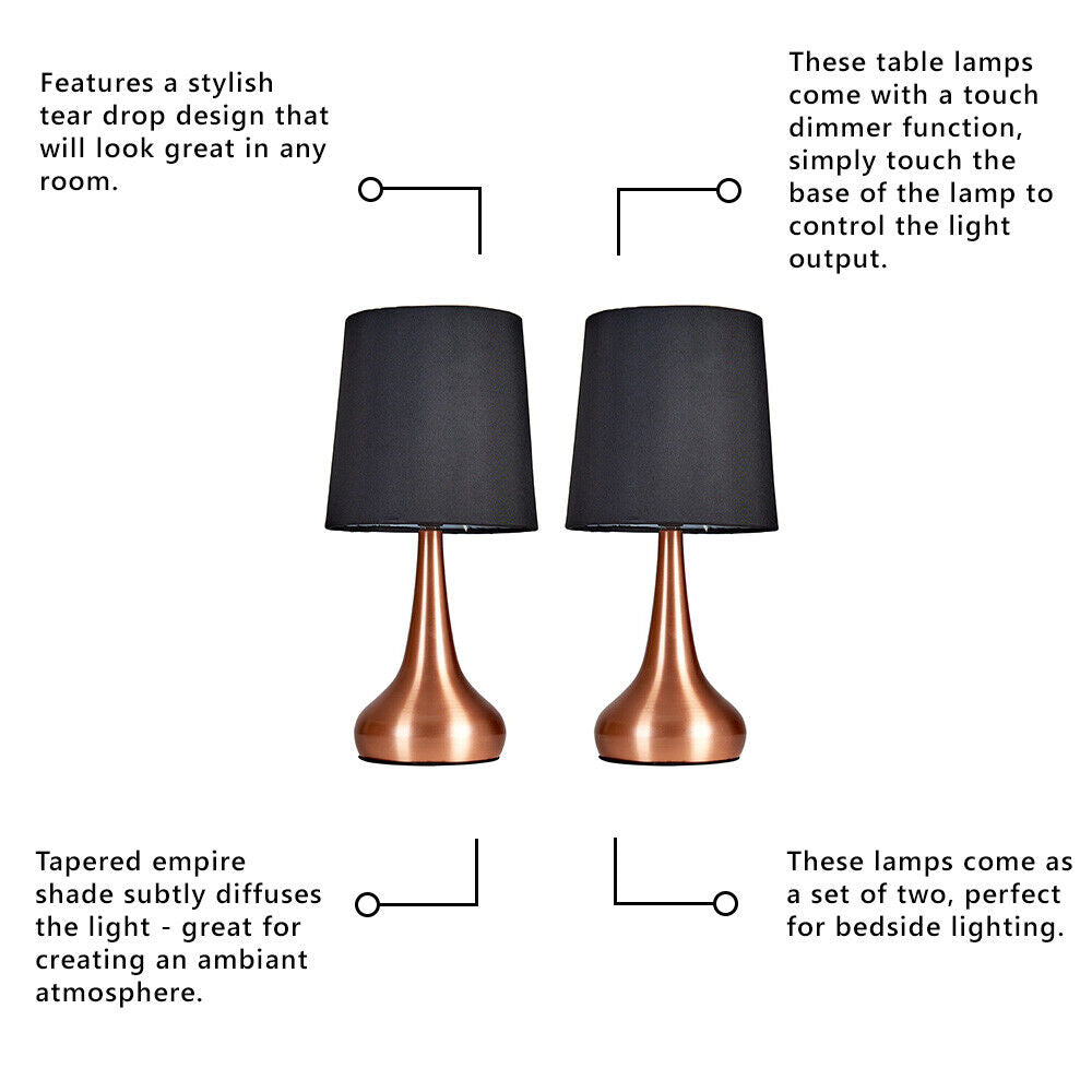 2 X Touch Table Lamps 34Cm Dimmer Bedside Lights Living Room Reading Small Lamp