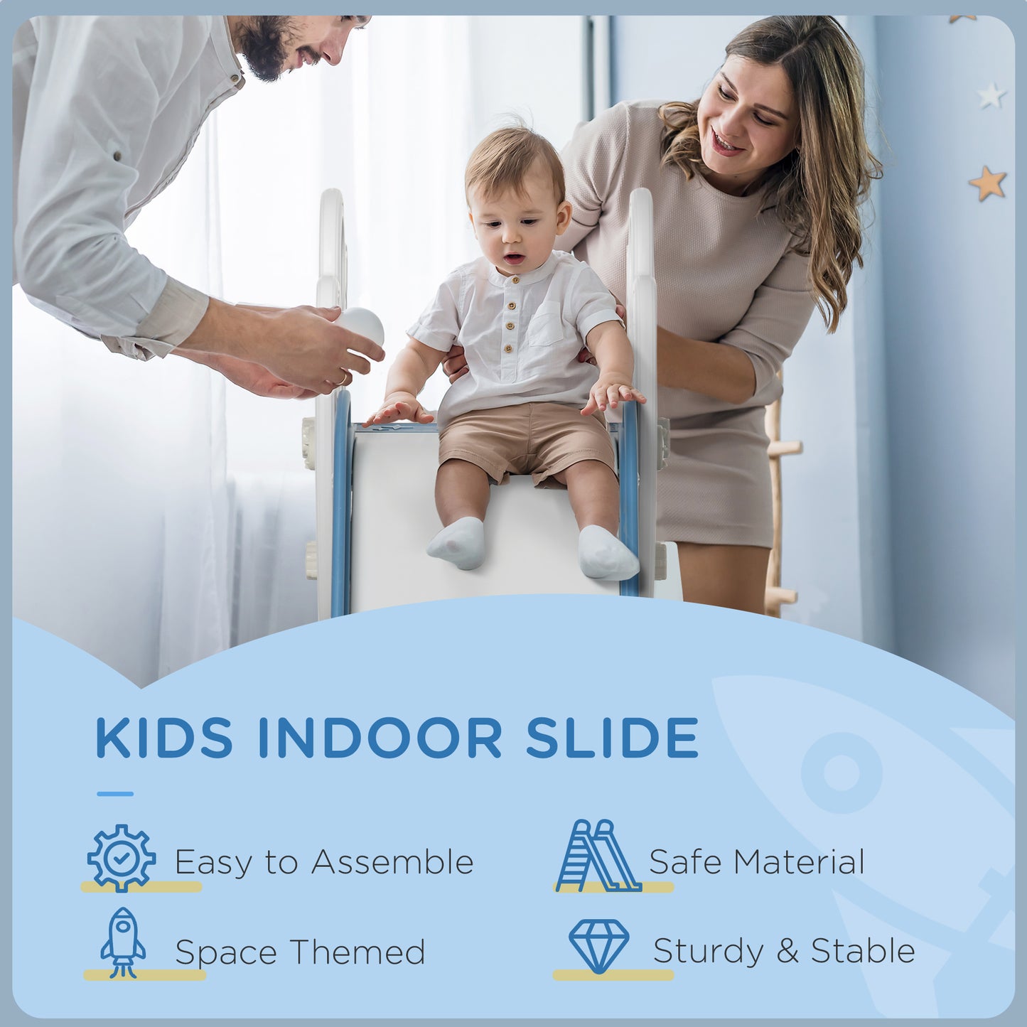 Kids Slide Indoor Freestanding Baby Slide Space Theme for Ages 1.5-3 Years