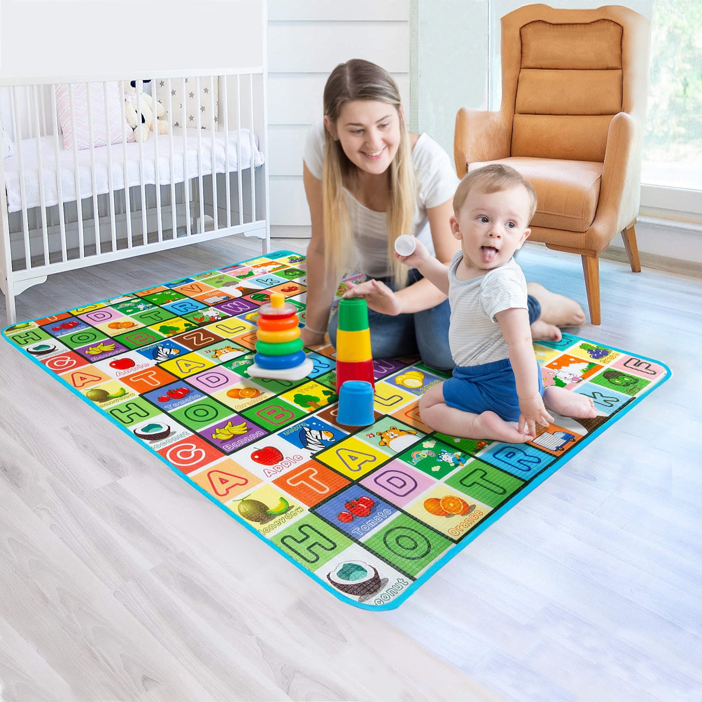 200X180CM KIDS CRAWLING 2 SIDE PLAY MAT EDUCATIONAL GAME SOFT FOAM PICNIC CARPET