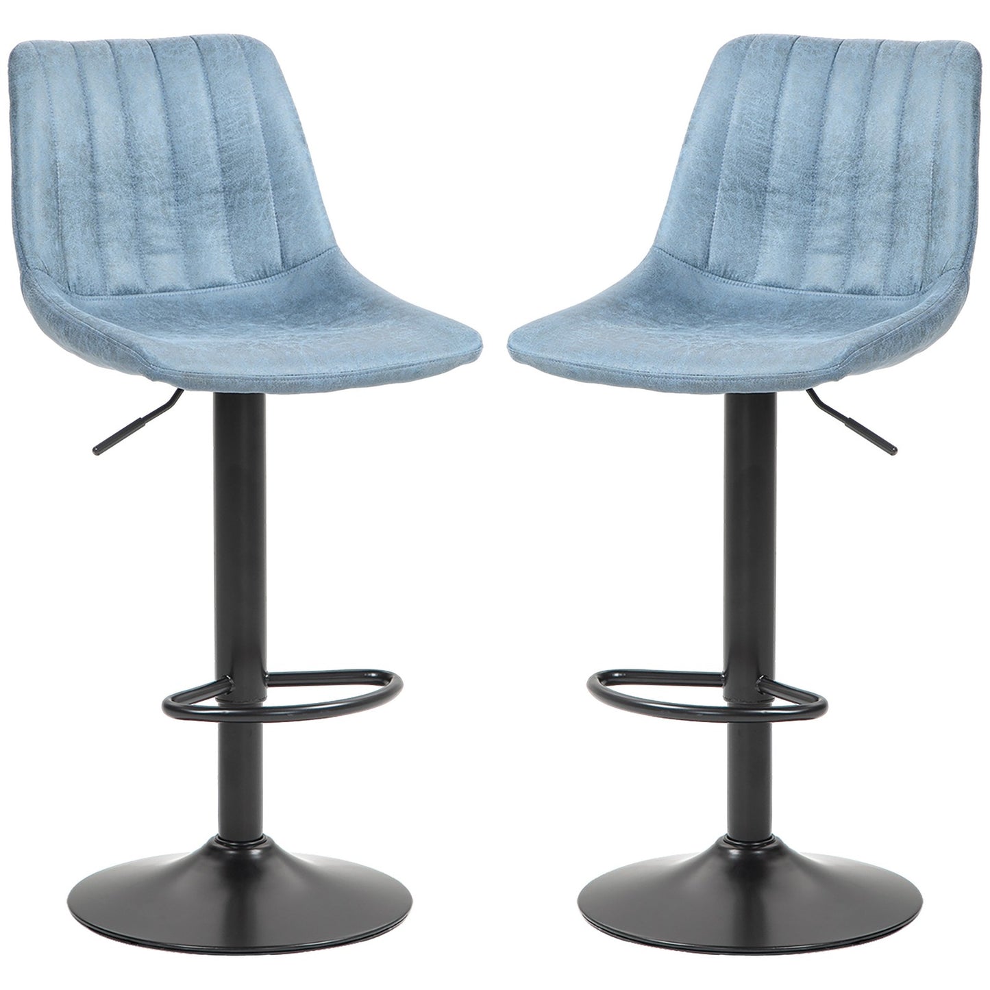HOMCOM Set of 2 Microfibre Retro Tub Bar Stools Metal Frame Footrest Seat Blue