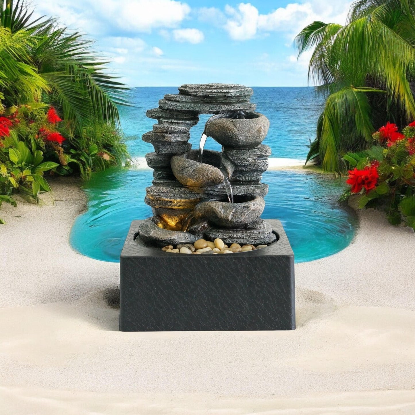 Water Fountain Feature Indoor Outdoor LED Fountain Waterfall Garden Decor