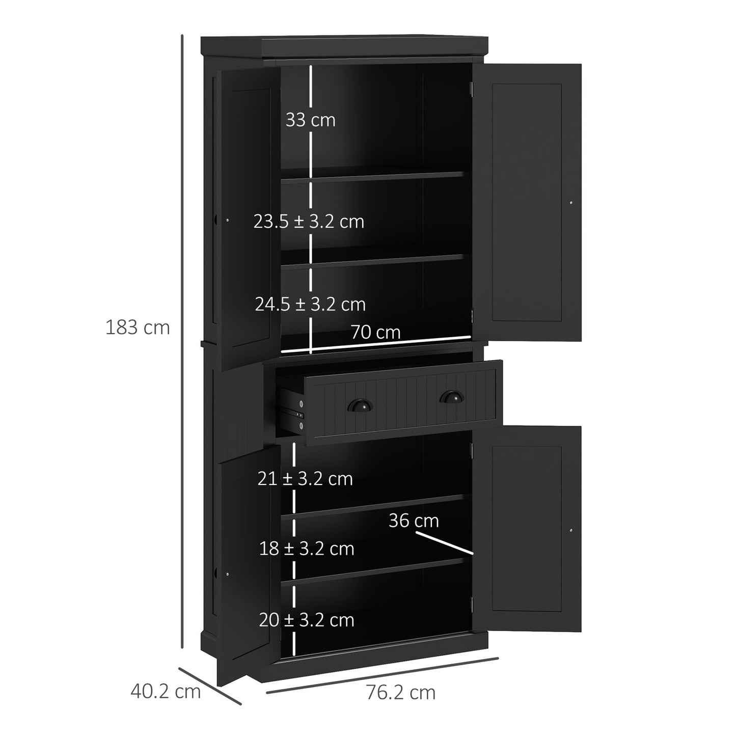 HOMCOM Freestanding Kitchen Storage Cabinet Drawers Cupboards Shelves Black