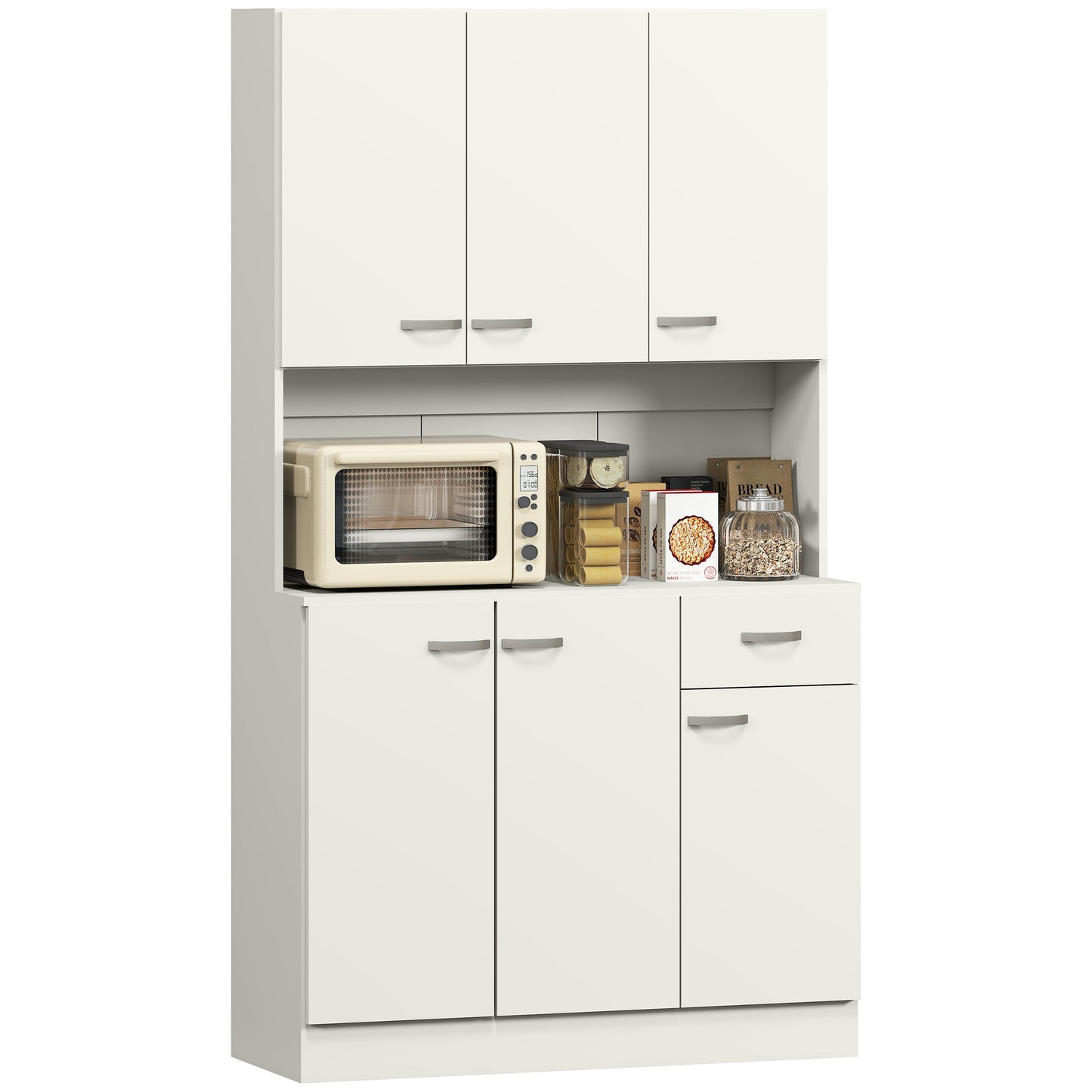 Kitchen Storage Cabinet with 6 Doors, Drawer, Adjustable Shelves