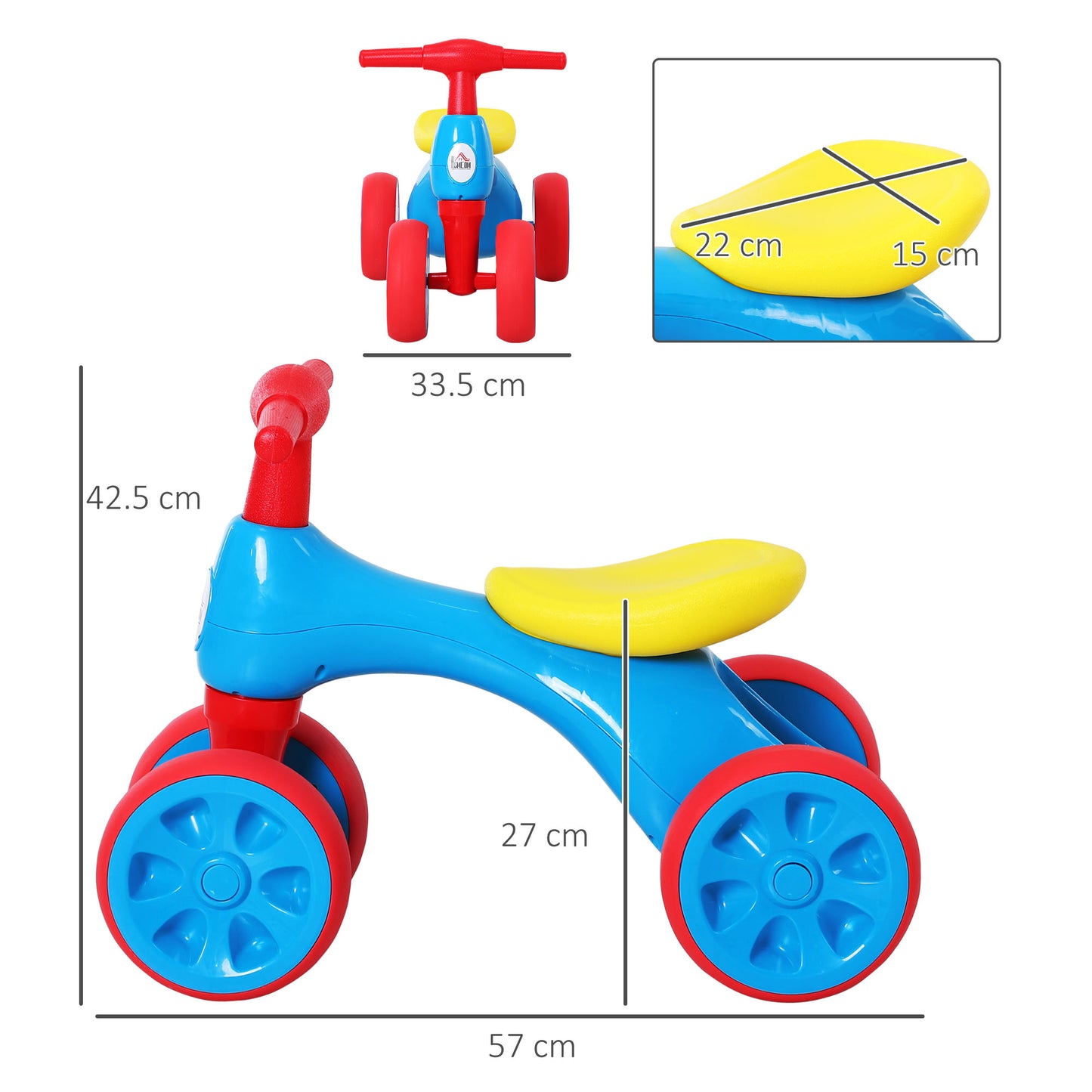 Baby Balance Bike Toddler Safe Training 4 Smooth Rubber Wheels W/Storage Bin