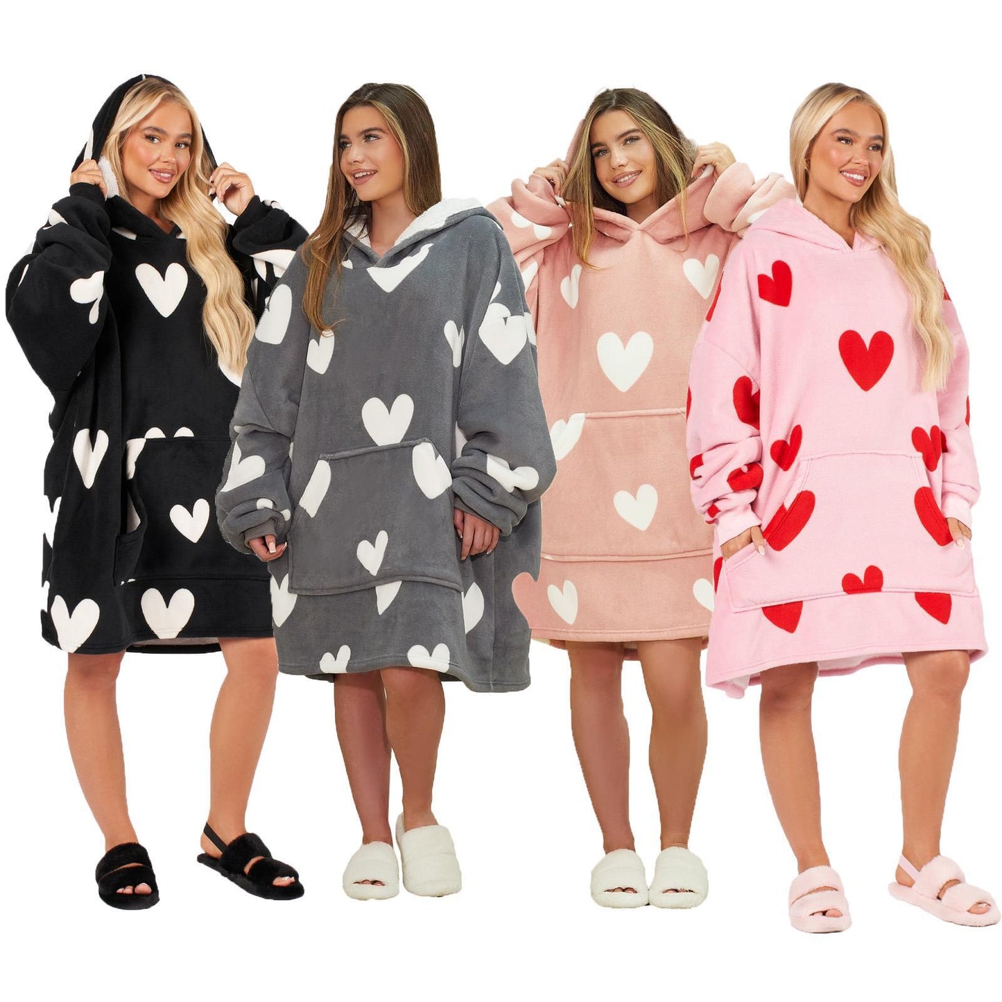 Dreamscene Heart Print Hoodie Blanket Oversized Adult Fleece Sherpa Throw Jumper