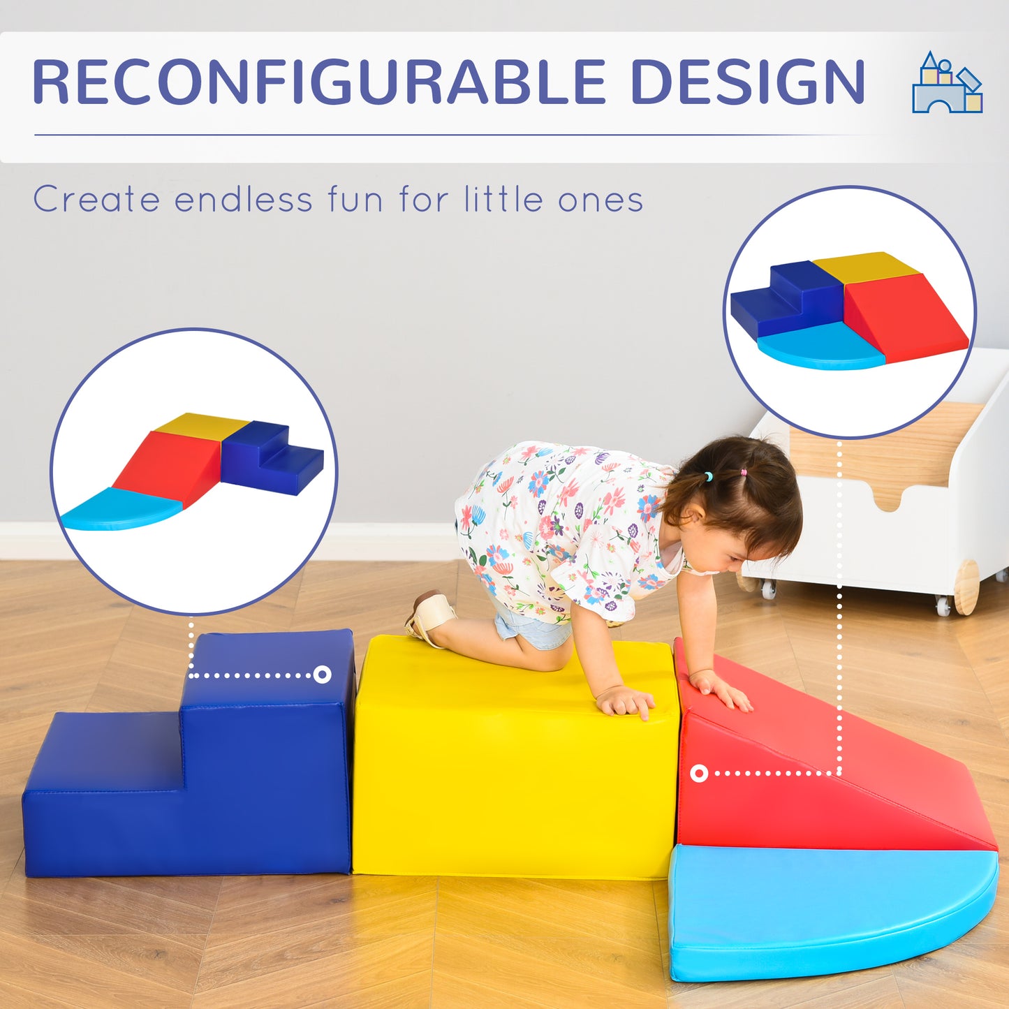 4-Piece Soft Play Set Climb and Crawl Foam Toddler Stairs and Ramp for Baby
