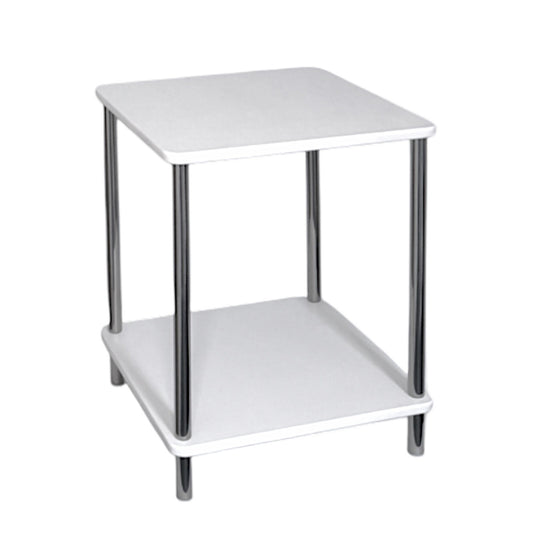 Small 2 Tier White Gloss Finish Side Table with Shelf Bedroom Coffee End Table