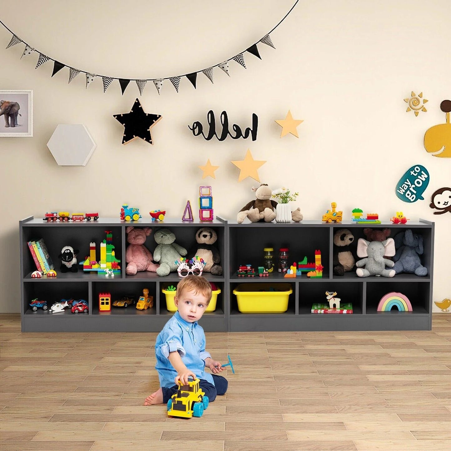 Kids 5-Cubby Wooden Storage Bookcase