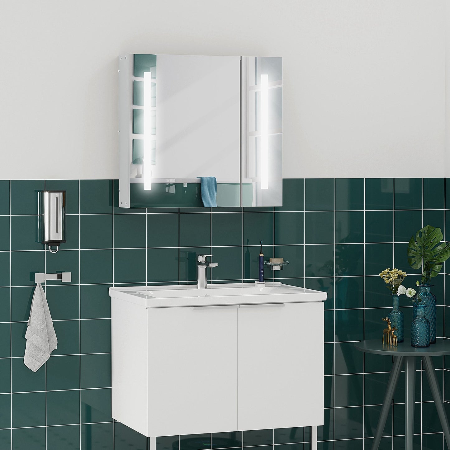 LED Illuminated Bathroom Mirror Cabinet with Lights, Touch Switch, Wall Mounted
