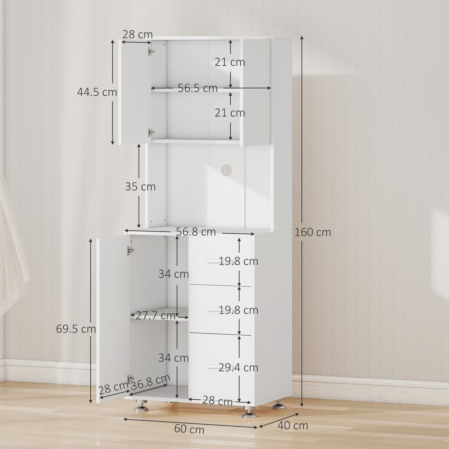 Modern Kitchen Cupboard with Storage Cabinets, 3 Drawers for Living Room