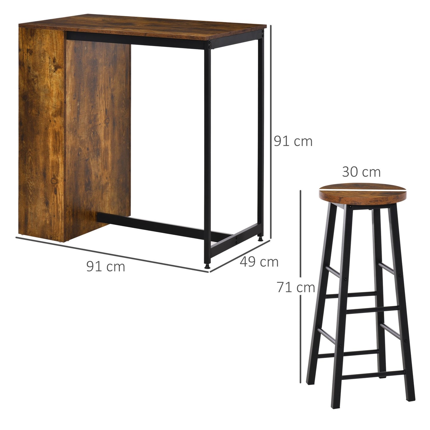 3 Pieces Bar Table Set Pub Dining Table Set W/ Storage Shelf and 2 Stools