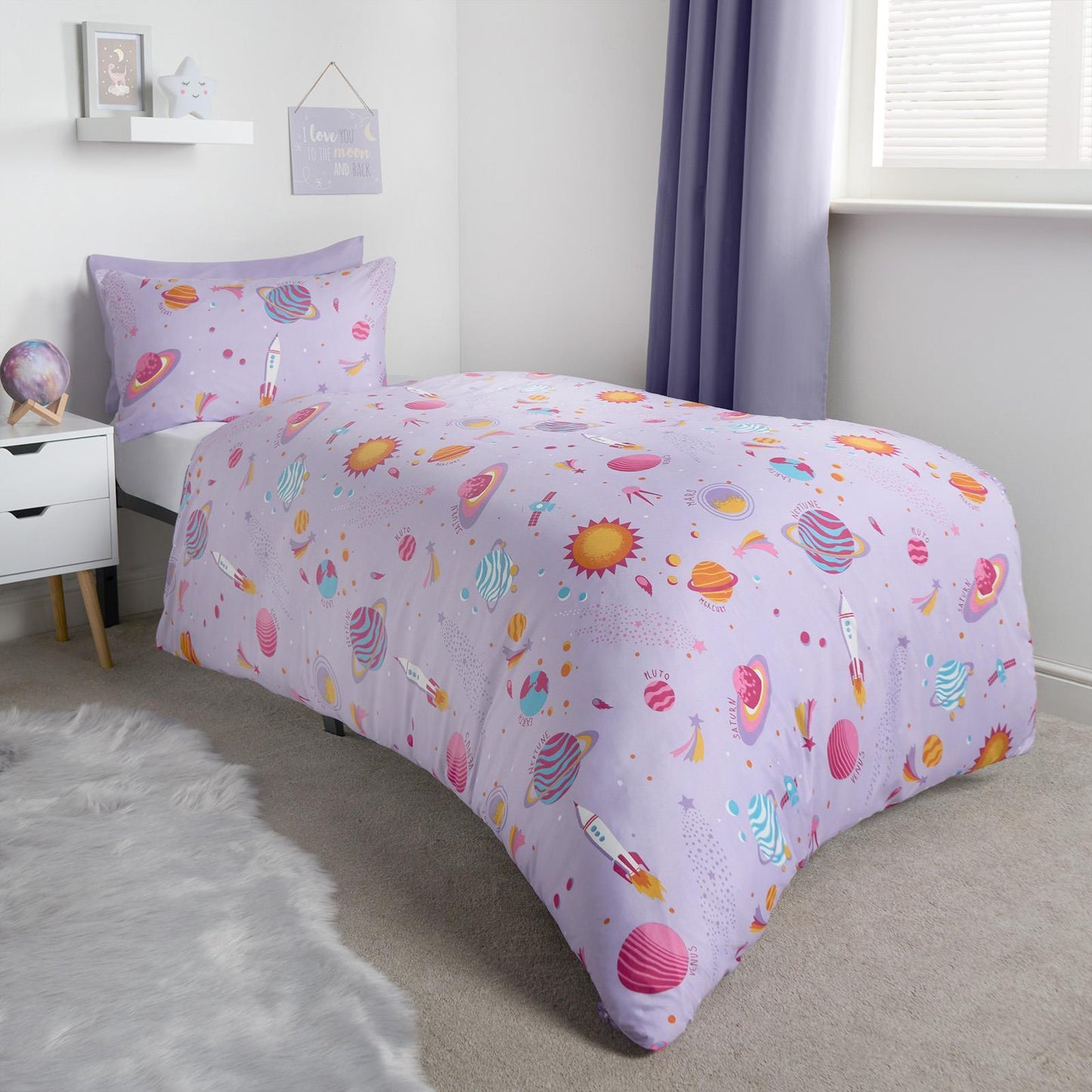 Stars Reversible Duvet Cover Set Soft Quilt with Pillowcase Space Kids Bedding