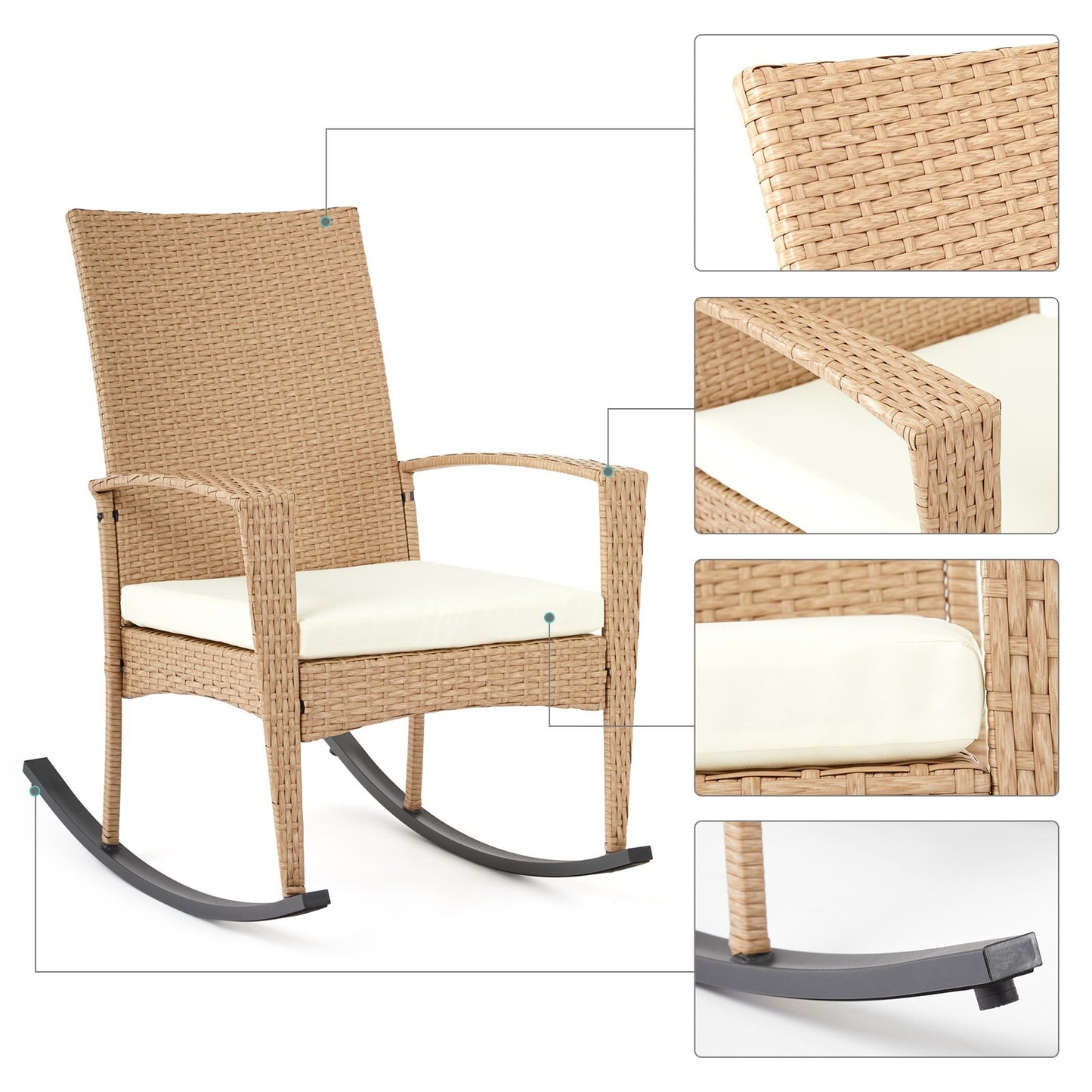 Mondeer PE Wicker Rocking Chair W/ Removable Cushion Wicker Rocking Armchair