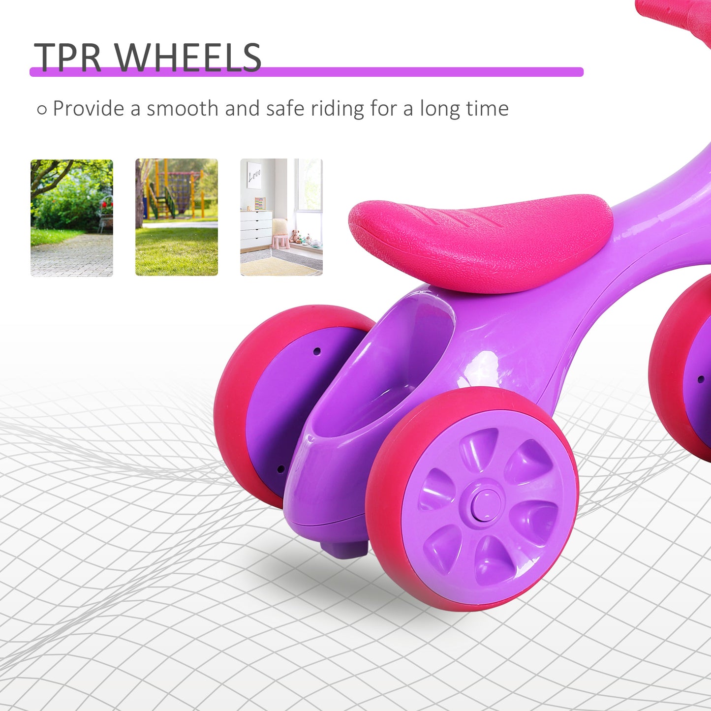 Baby Balance Bike Toddler Safe Training 4 Smooth Rubber Wheels W/Storage Bin