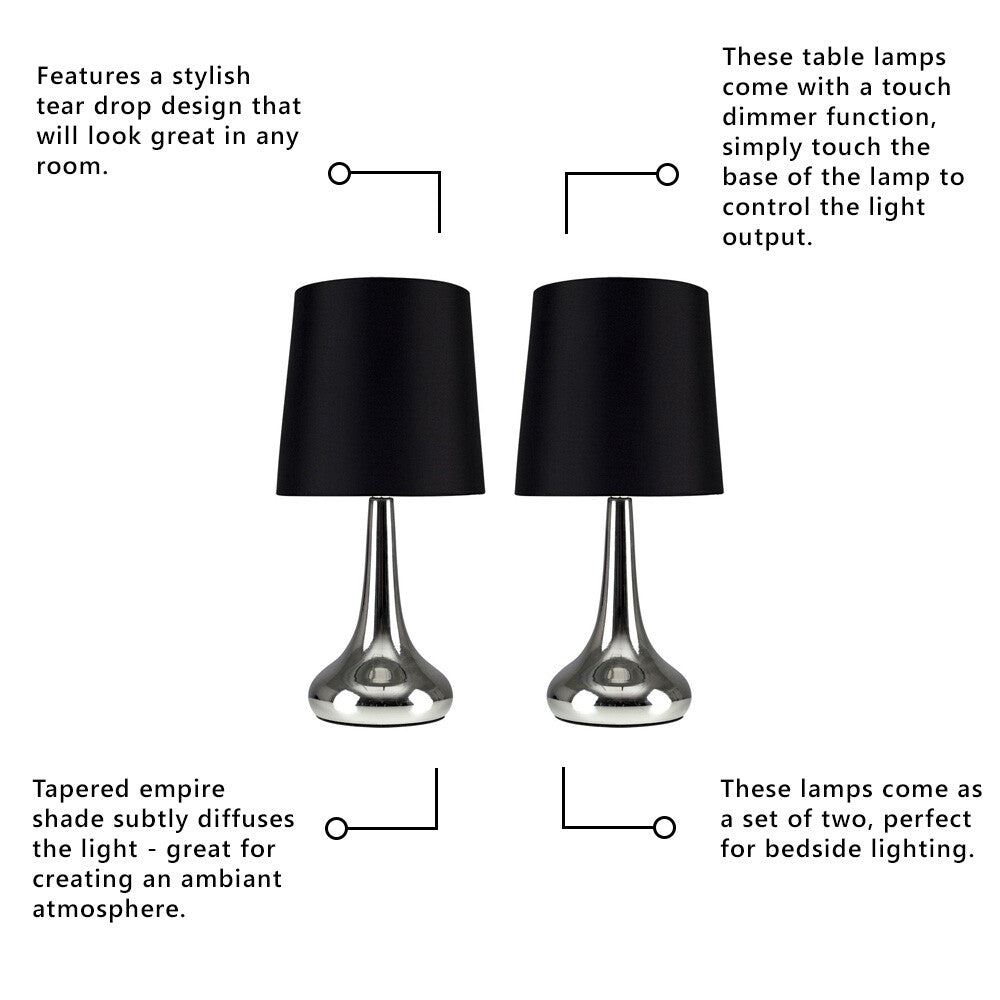 2 X Touch Table Lamps 34Cm Dimmer Bedside Lights Living Room Reading Small Lamp