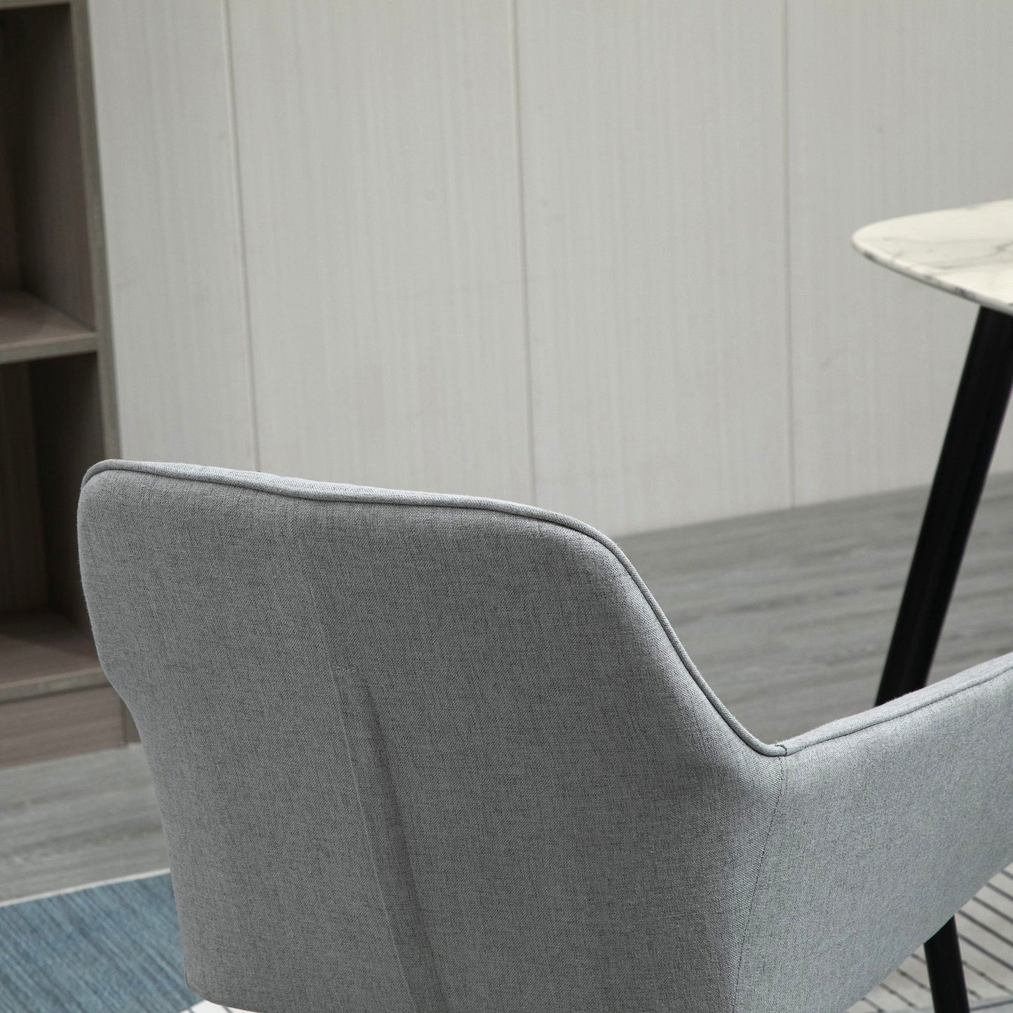Dining Chairs Set of 2, Linen Fabric Accent Chairs Metal Legs, Light Grey