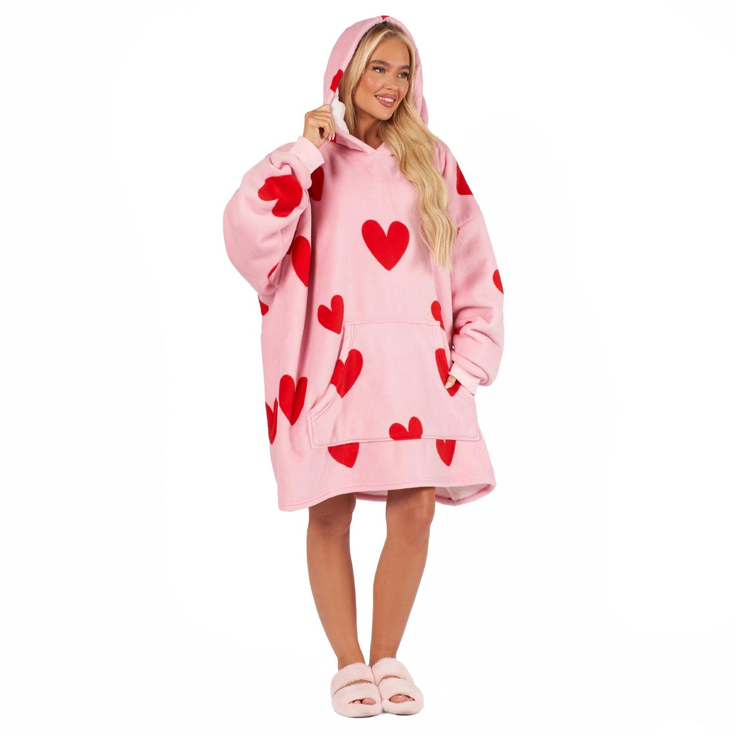 Dreamscene Heart Print Hoodie Blanket Oversized Adult Fleece Sherpa Throw Jumper