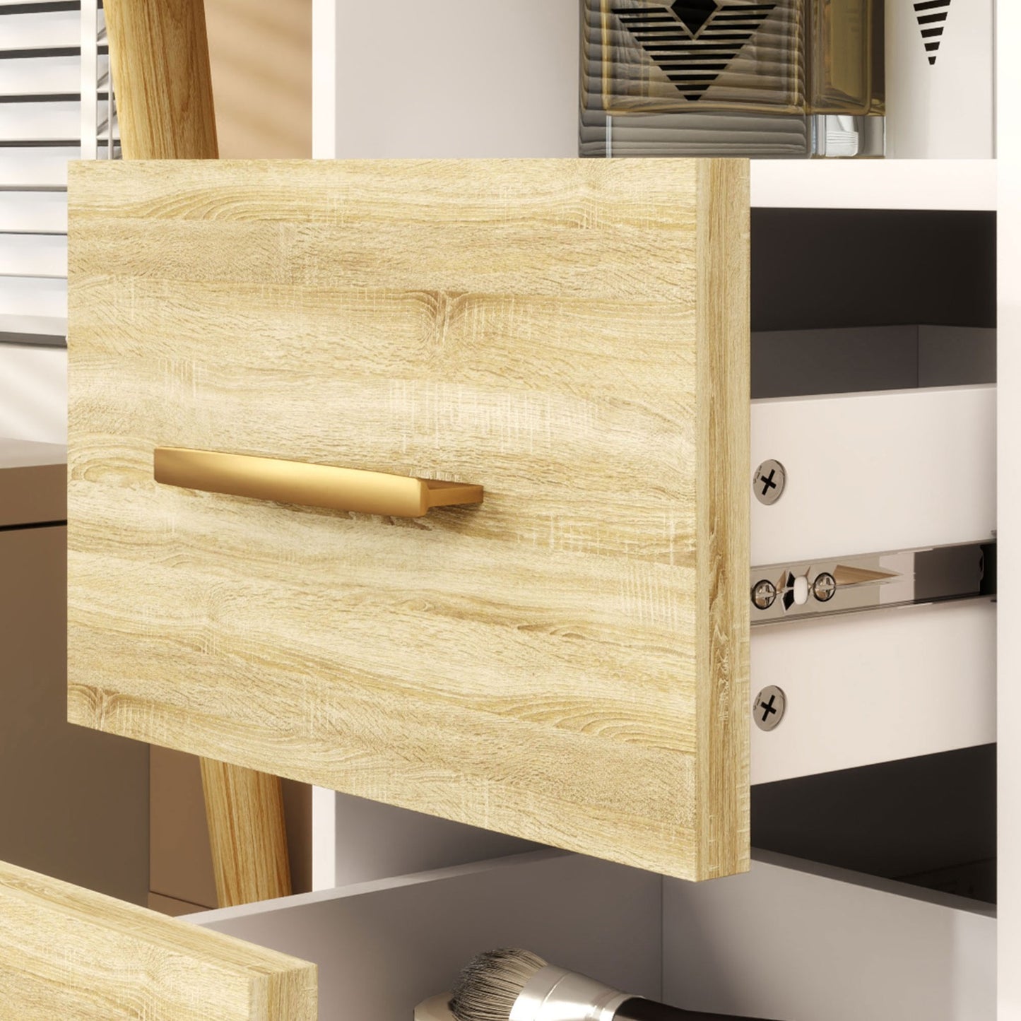 Modern White Vanity Table with Mirror and LED Lighting