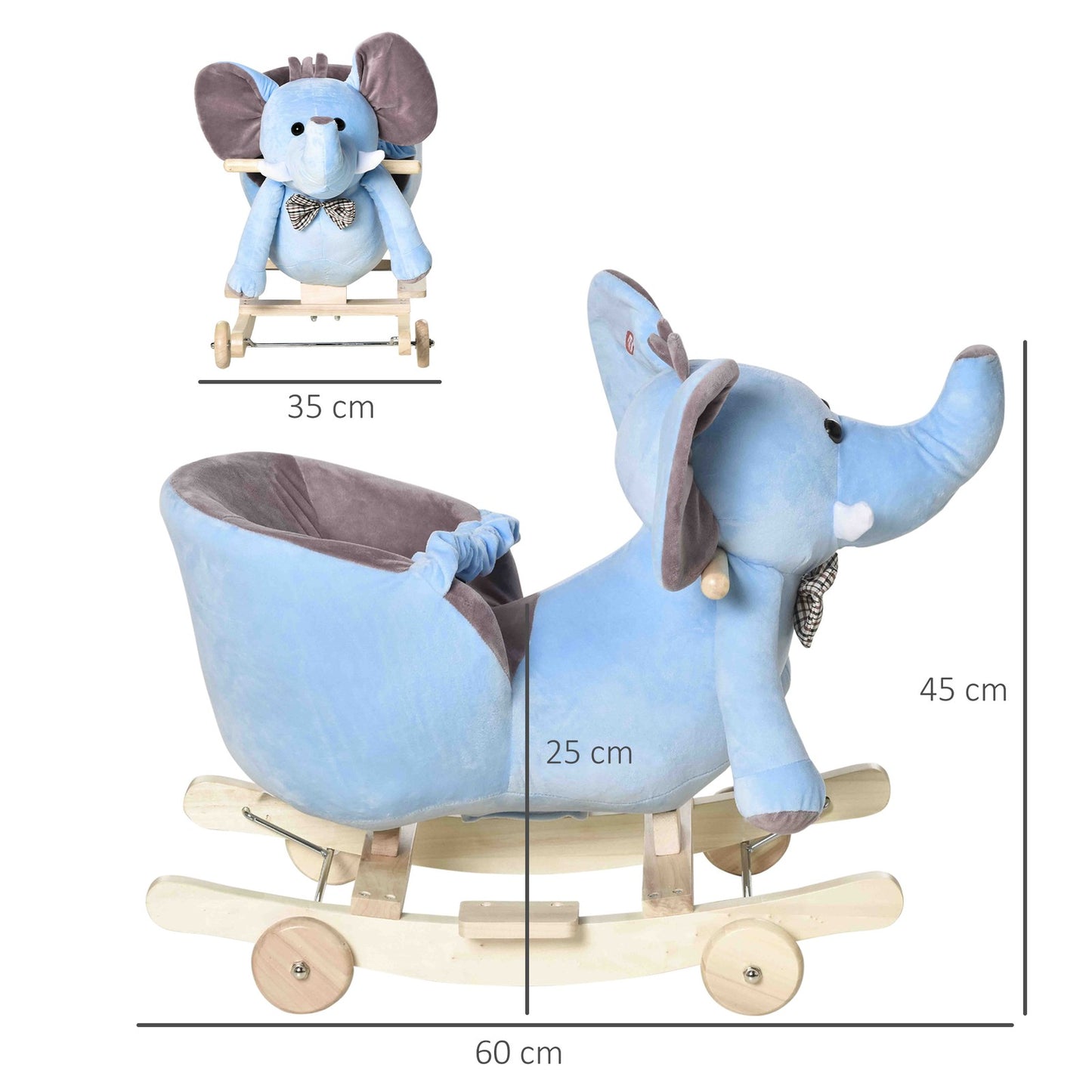 HOMCOM 2-In-1 Baby Rocking Horse Ride on Elephant W/ Wheels Music, Blue