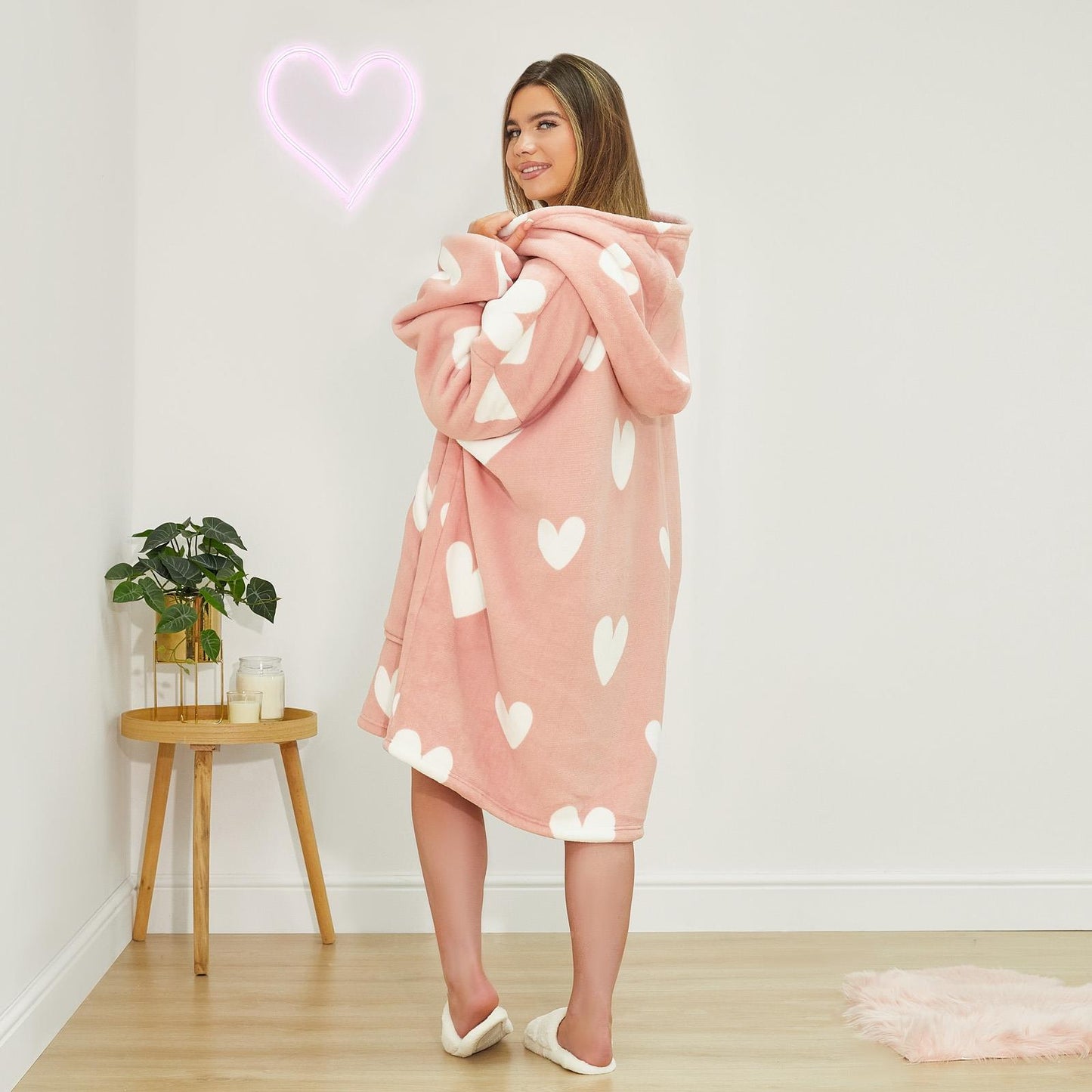 Dreamscene Heart Print Hoodie Blanket Oversized Adult Fleece Sherpa Throw Jumper