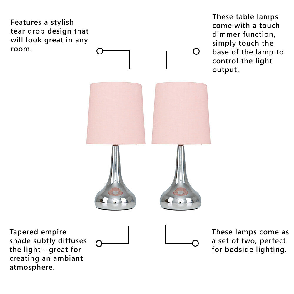 2 X Touch Table Lamps 34Cm Dimmer Bedside Lights Living Room Reading Small Lamp