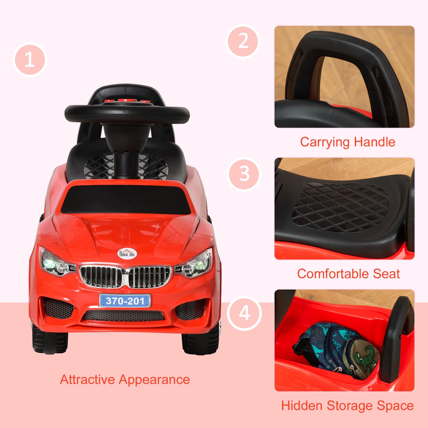 Ride on Sliding Car Baby Toddler Horn Music Working Lights Storage No Power