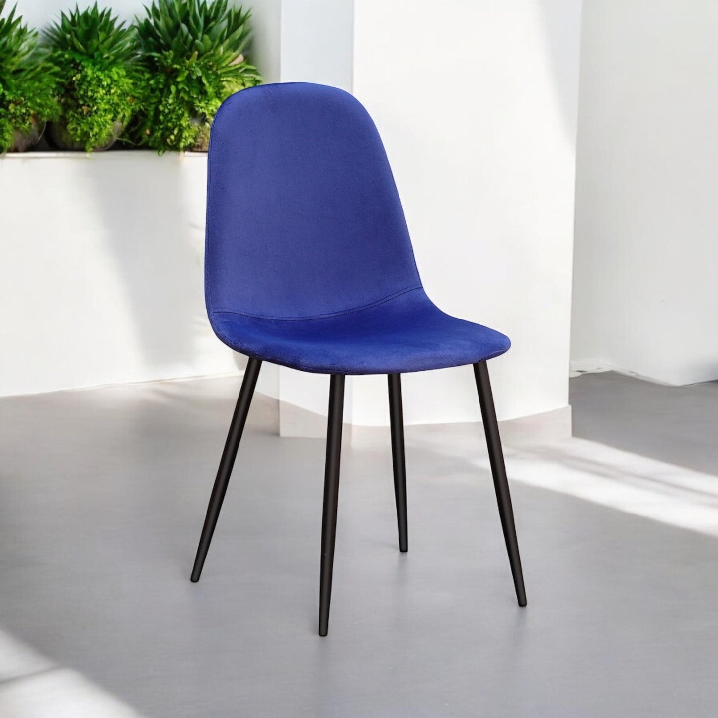 Blue Velvet Dining Chair Blue Padded Metal Legs for Kitchen Chair Home Decor
